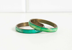 Pair of vintage bracelets - green stone on a copper base? With inlay - bracelet, bracelet, jewelry