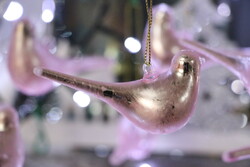 6 darab rózsaszín  üveg madárka karácsonyfadísz IV.