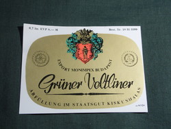 Bor címke, Kiskunhalas pincészet, borgazdaság, Grüner Veltliner, Zöld veltelini bor