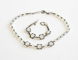 Oriental style opal glass beads necklace and bracelet - bohemian ethno boho folk art