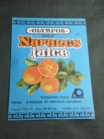 Soft drink label, olympos natur orange juice, kunbaja bottling plant