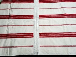 Very old hand-woven linen tablecloth 156 x 118 cm with lace dividing strip