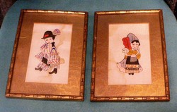 Pair of painted silk pictures
