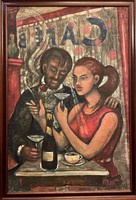 Remsey Jenő, "Marseillei kávéházban" c. alkotása, olaj, vászon, 90x50 cm + keret