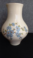 Ritka antik Zsolnay Jubíleumi pecsétes porcelán váza, kézi festésű, kék barackvirágos
