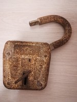 Old padlock with key, 15 cm high and 9 cm wide