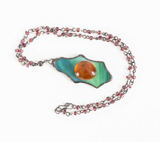 Tiffany technique glass pendant necklace with purple glass beads, jewelry