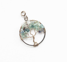 Handcrafted tree of life pendant - with greenish tinted mineral / semi-precious stones