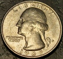 Amerikai Egyesült Államok, ¼ Dollár, 1989.P., ﻿Washington Quarter