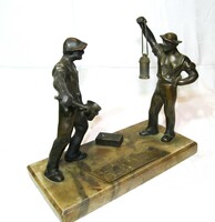 Pair of bronze statues on a marble base - 3.36 kg - 1949s'