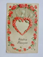 Old postcard embossed postcard heart doves flowers