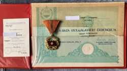 Medal of Merit for Service to the Homeland gold grade award with wearing and donating document