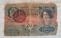 OMM felülbélyegzett 20 korona, Magyarország (G-) | 1 db bankjegy
