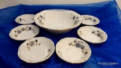Zsolnay cornflower, hand-painted porcelain compote/salad set for 6 people.