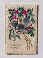 Régi karácsonyi képeslap dombornyomott levelezőlap harangok magyal fagyöngy