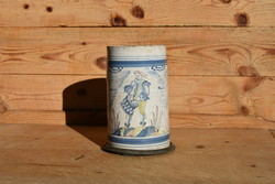 18th century German tin-glazed earthenware, walzenkrug, guaranteed original, folk pottery, folk art