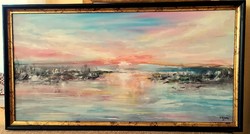 Téli naplemente - Nagy méretű kortárs festmény