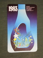 Kártyanaptár, Herbária gyógynövény forgalmi vállalat, Budapest, grafikai rajzos, virág,1983,   (3)