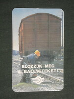 Card calendar, máv railway, accident prevention, freight car, gear shift, 1983, (3)