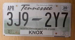 USA amerikai rendszám rendszámtábla 3J9-2Y7 Tennessee Knox