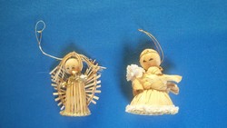 Two old angels Christmas tree decorations made of natural materials
