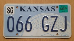 USA amerikai rendszám rendszámtábla 066 GZJ Kansas