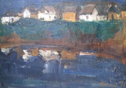 József Tábori (1928-2001): row of gypsies (oil painting on canvas)