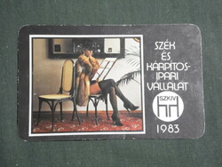 Kártyanaptár, Szék kárpitosipari vállalat, Budapest, erotikus női modell, 1983,   (3)