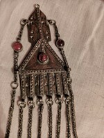 Antique ezust copper amulet with Turkmen precious stones