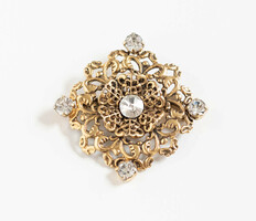 Last chance - Victorian style golden brooch with glass rhinestones - vintage brooch, pin
