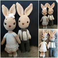 Pair of hand crocheted bunnies. For weddings, couples, lovers!