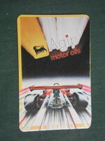 Kártyanaptár, ÁFOR benzinkutak olajok, Agip F.1 motorolaj, grafikai rajzos, versenyautó, 1983,   (3)