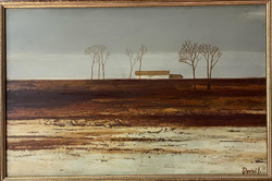 Dezső József, Tanya c. festménye, olaj farost, 42,5x64,5 cm + keret