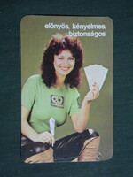 Kártyanaptár, OTP takarékpénztár, bank, erotikus női modell,1983,   (3)