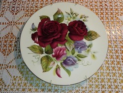 Angol porcelán ,vörös rózsás kínáló vagy fali tányér.28 cm,arany szélű.