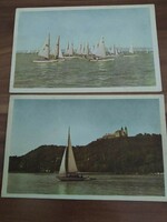 2 balaton postcards, together, sailboats, one post clean, the other used, from 1959