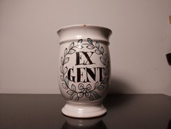 Ceramic apothecary pot with inscription ex gent - copy museum copy