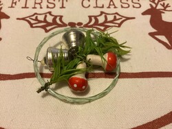 Old glass Christmas tree decoration with mushrooms and bells