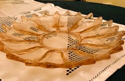 Art deco salmon colored glass cake plate, cake plate 30 cm diameter