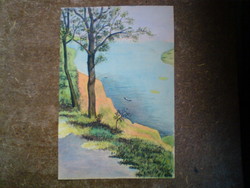 Régi tájkép - akvarell vagyis vízfesték kis festmény