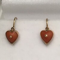 Antique small gold earrings noble red coral heart