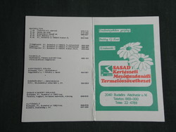 Kártyanaptár,  Sasad áruház kertészeti termelőszövetkezet, Budaőrs,,1985,   (3)
