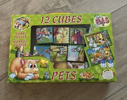 Állatos 12 darabos kocka kirakó dobozában- 6 kép-újszerű