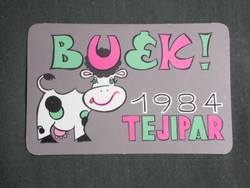 Kártyanaptár, Tejipari vállalatok,grafikai rajzos,tehén, 1984,   (3)