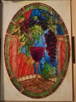 Stained glass picture - wine glass and grapes
