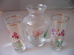 Retro 2 db pohár és váza, jácint váza együtt