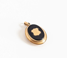 Antique mourning pendant - openable locket pendant with onyx stone inserts - necklace accessory