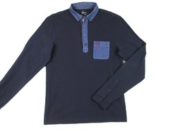 Original fred perry slim fit (s) elegant night navy blue men's long sleeve t-shirt