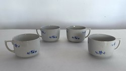 4 old, antique Zsolnay blue floral porcelain tea and coffee cups