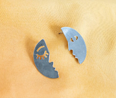 Moon-faced loving couple - modern style stud earrings